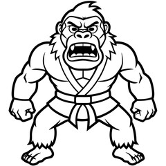 Angry Karate gorilla White Background line art vector illustration