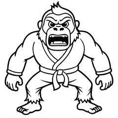 Angry Karate gorilla White Background line art vector illustration