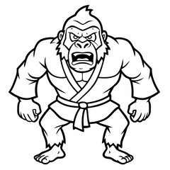 Angry Karate gorilla White Background line art vector illustration
