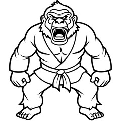 Angry Karate gorilla White Background line art vector illustration