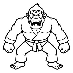 Angry Karate gorilla White Background line art vector illustration