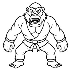 Angry Karate gorilla White Background line art vector illustration