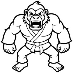 Angry Karate gorilla White Background line art vector illustration