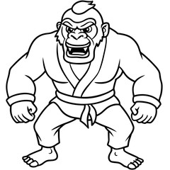 Angry Karate gorilla White Background line art vector illustration