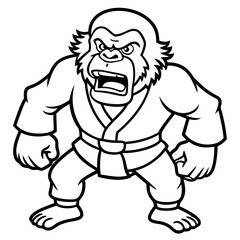 Angry Karate gorilla White Background line art vector illustration