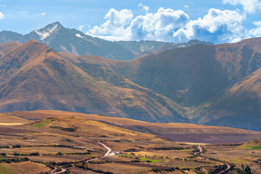 Peruvian countryside with Andes in background, Maras, Sacred Valley, Urubamba Province, Cusco (Cuzco) Region, Peru