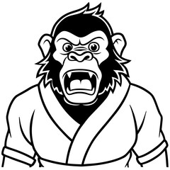Angry Karate gorilla White Background line art vector illustration