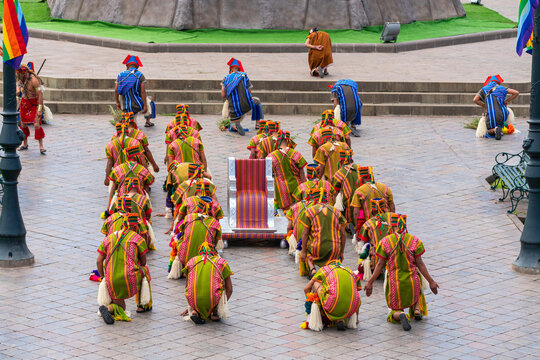 Performers during Inti Raymi Festival of the Sun, Plaza de Armas square, UNESCO World Heritage Site, Cusco (Cuzco), Cusco Province, Cusco Region, Peru
