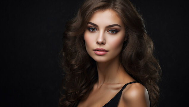 Beautiful russian woman model on black background