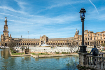 Detail of the Plaza de Espana, an architectural ensemble and largest building of the Ibero-American Exposition of 1929, Maria Luisa Park, Seville, Andalusia, Spain