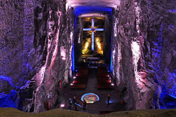 Main altar in the new Salt Cathedral of Zipaquira, Cundinamarca department, Savannah of Bogota, Colombia