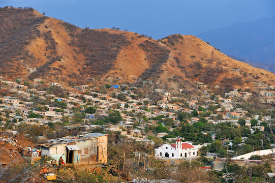 New church in a poor area on the hillside around Santa Marta, department of Magdalena, Caribbean Region, Colombia