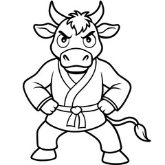 Angry Karate cow White Background line art vector illustration