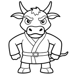 Angry Karate cow White Background line art vector illustration