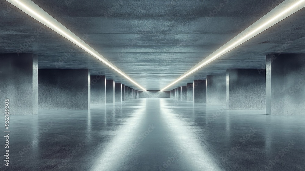 Poster 3d rendering of a modern abstract architectural space featuring an empty concrete floor designed for