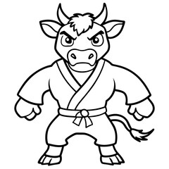 Angry Karate cow White Background line art vector illustration