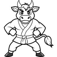 Angry Karate cow White Background line art vector illustration