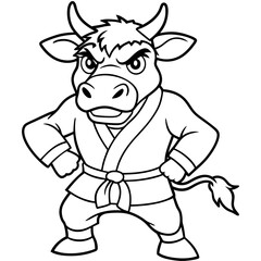 Angry Karate cow White Background line art vector illustration