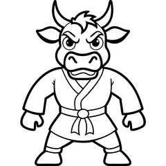 Angry Karate cow White Background line art vector illustration