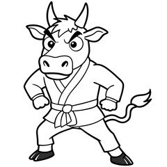Angry Karate cow White Background line art vector illustration