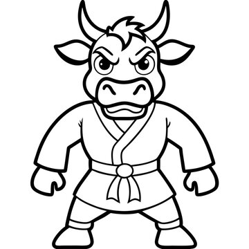 recommend clip art: Angry Karate cow White Background line art vector illustration