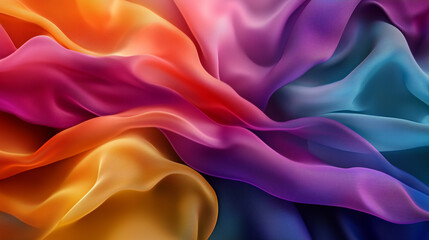 Obraz premium Vibrant Rainbow Silk Fabric Folds, Abstract Flowing Textile Background with Copy Space