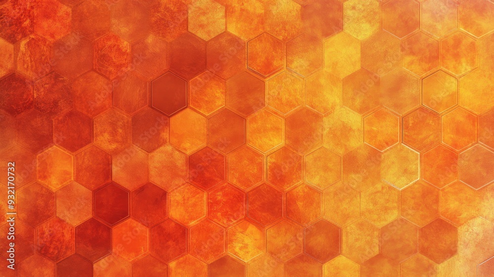 Poster abstract hexagonal mosaic map with a territorial plan using orange color tones created with burning 
