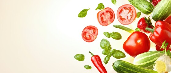 Naklejka premium Fresh and vibrant vegetables arranged artistically. Perfect for healthy eating and culinary inspiration.