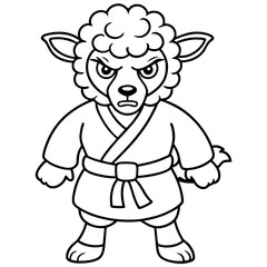 Angry Karate sheep White Background line art vector illustration