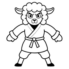 Angry Karate sheep White Background line art vector illustration