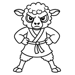 Angry Karate sheep White Background line art vector illustration