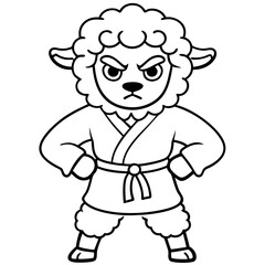 Angry Karate sheep White Background line art vector illustration