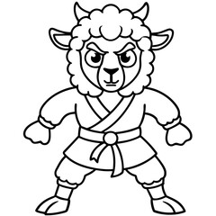 Angry Karate sheep White Background line art vector illustration