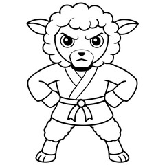 Angry Karate sheep White Background line art vector illustration