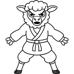 Angry Karate sheep White Background line art vector illustration