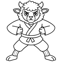 Angry Karate sheep White Background line art vector illustration