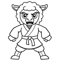 Angry Karate sheep White Background line art vector illustration