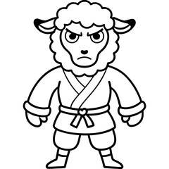 Angry Karate sheep White Background line art vector illustration