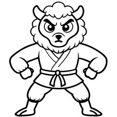 Angry Karate sheep White Background line art vector illustration