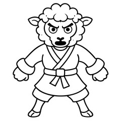Angry Karate sheep White Background line art vector illustration