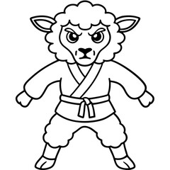 Angry Karate sheep White Background line art vector illustration