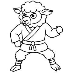 Angry Karate sheep White Background line art vector illustration