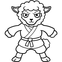 Angry Karate sheep White Background line art vector illustration