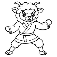 Angry Karate sheep White Background line art vector illustration