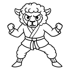 Angry Karate sheep White Background line art vector illustration