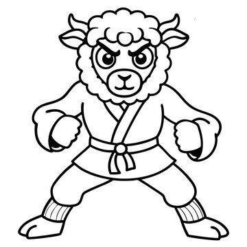 recommend clip art: Angry Karate sheep White Background line art vector illustration