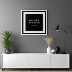 white color poster frame close up view in modern house interior with dark colored walls, wall mockup, 3d rendering