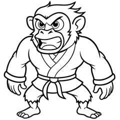 Angry Karate monkey White Background line art vector illustration