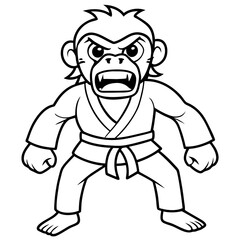 Angry Karate monkey White Background line art vector illustration