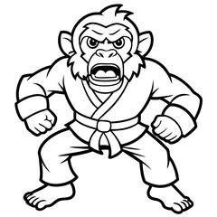 Angry Karate monkey White Background line art vector illustration